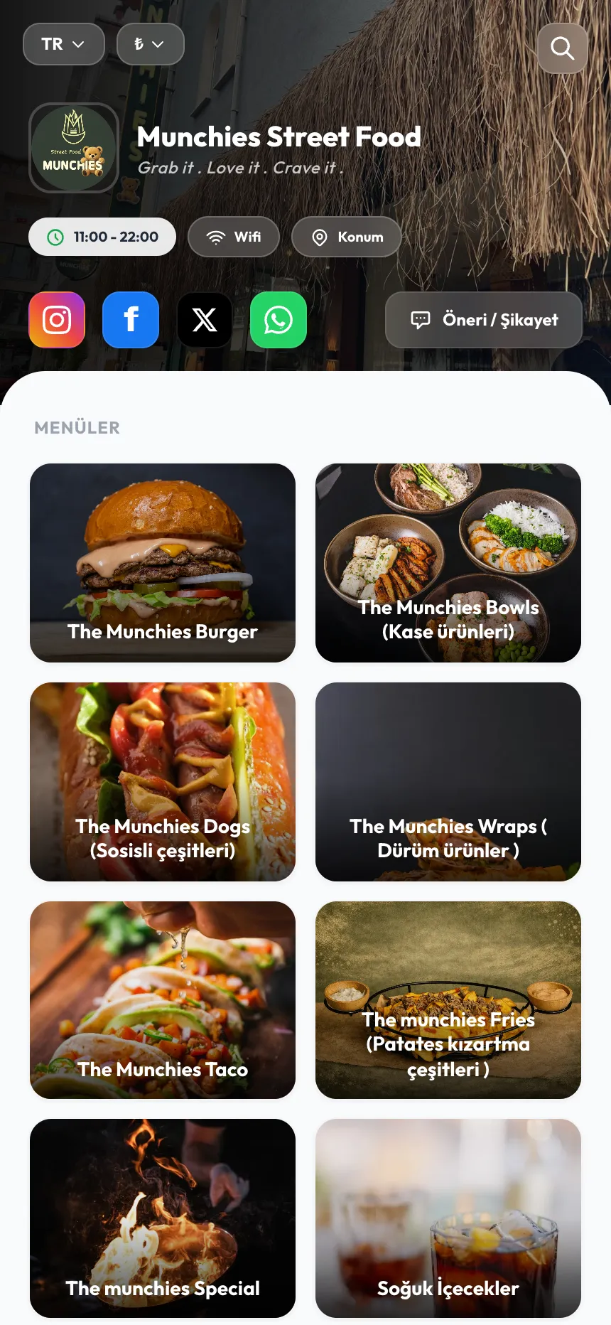 Munchies Street Food QR menü önizlemesi